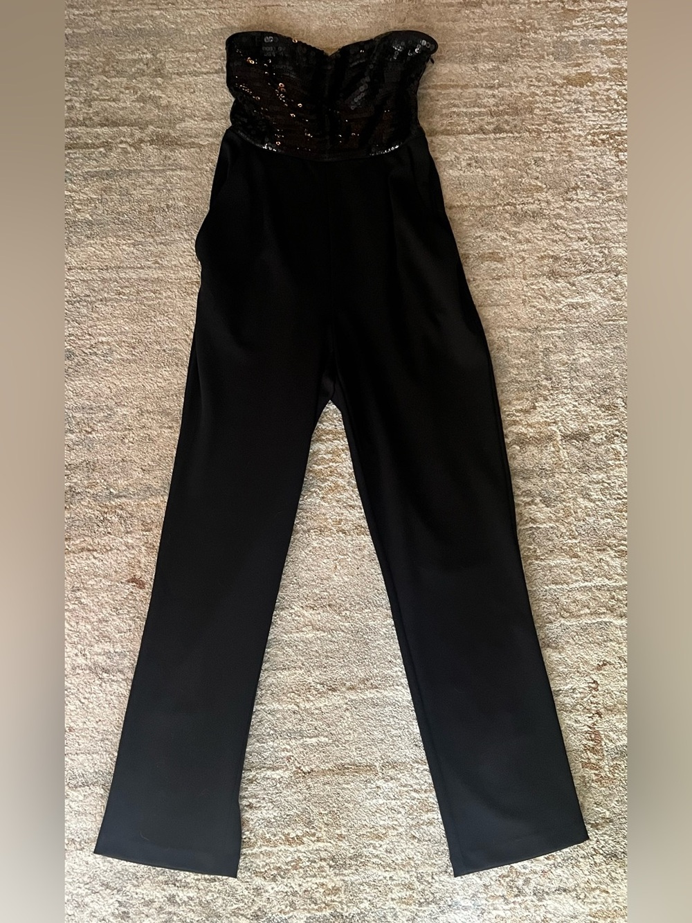 Express Black Strapless Sequin Bodice Jumpsuit